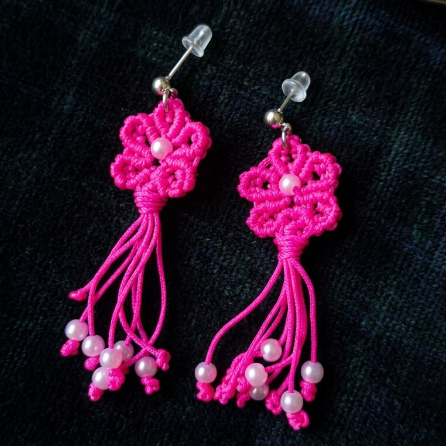 PENDIENTES FLOR ROSA FLÚOR