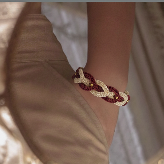 PULSERA DOS TONOS GRANATE Y BEIGE