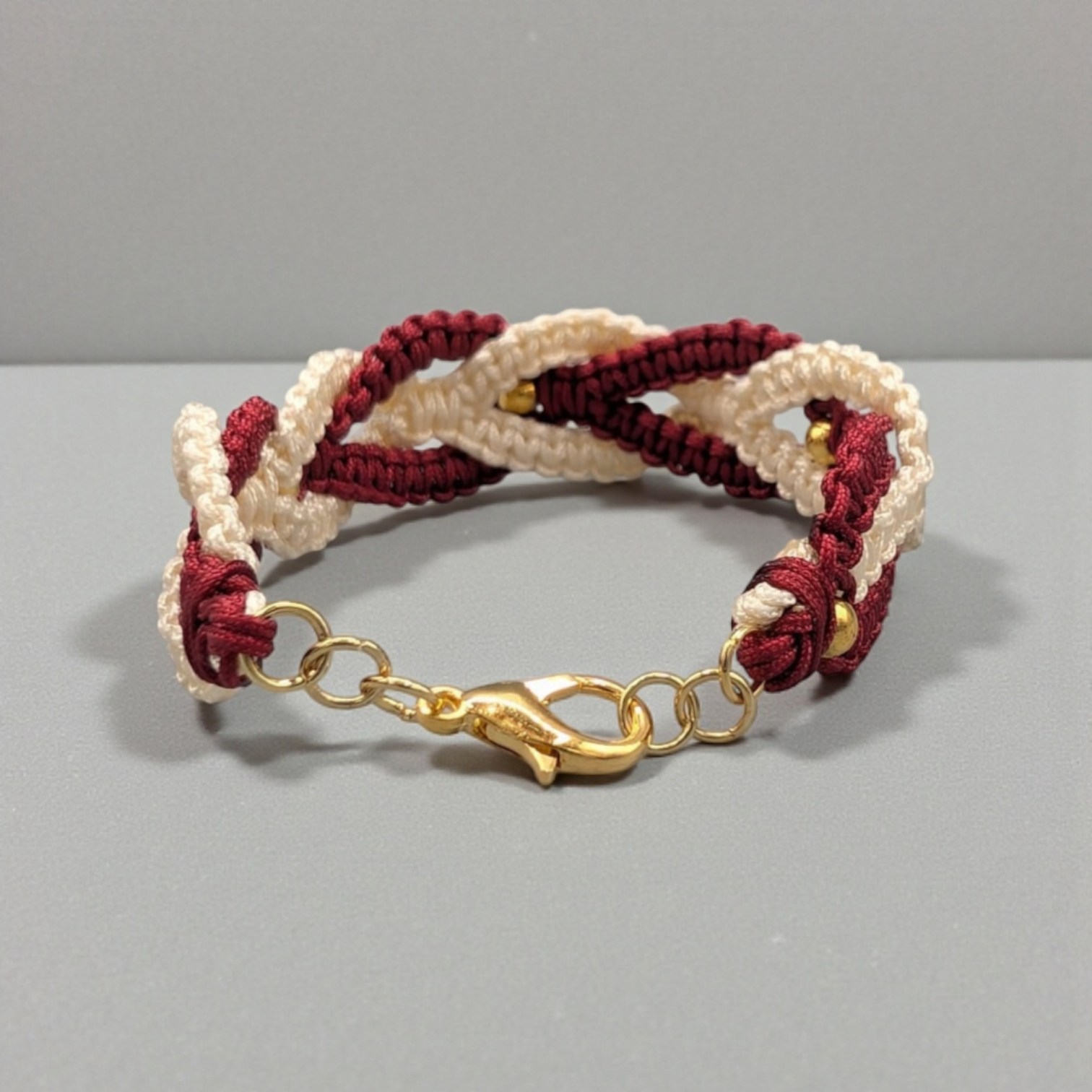 PULSERA DOS TONOS GRANATE Y BEIGE