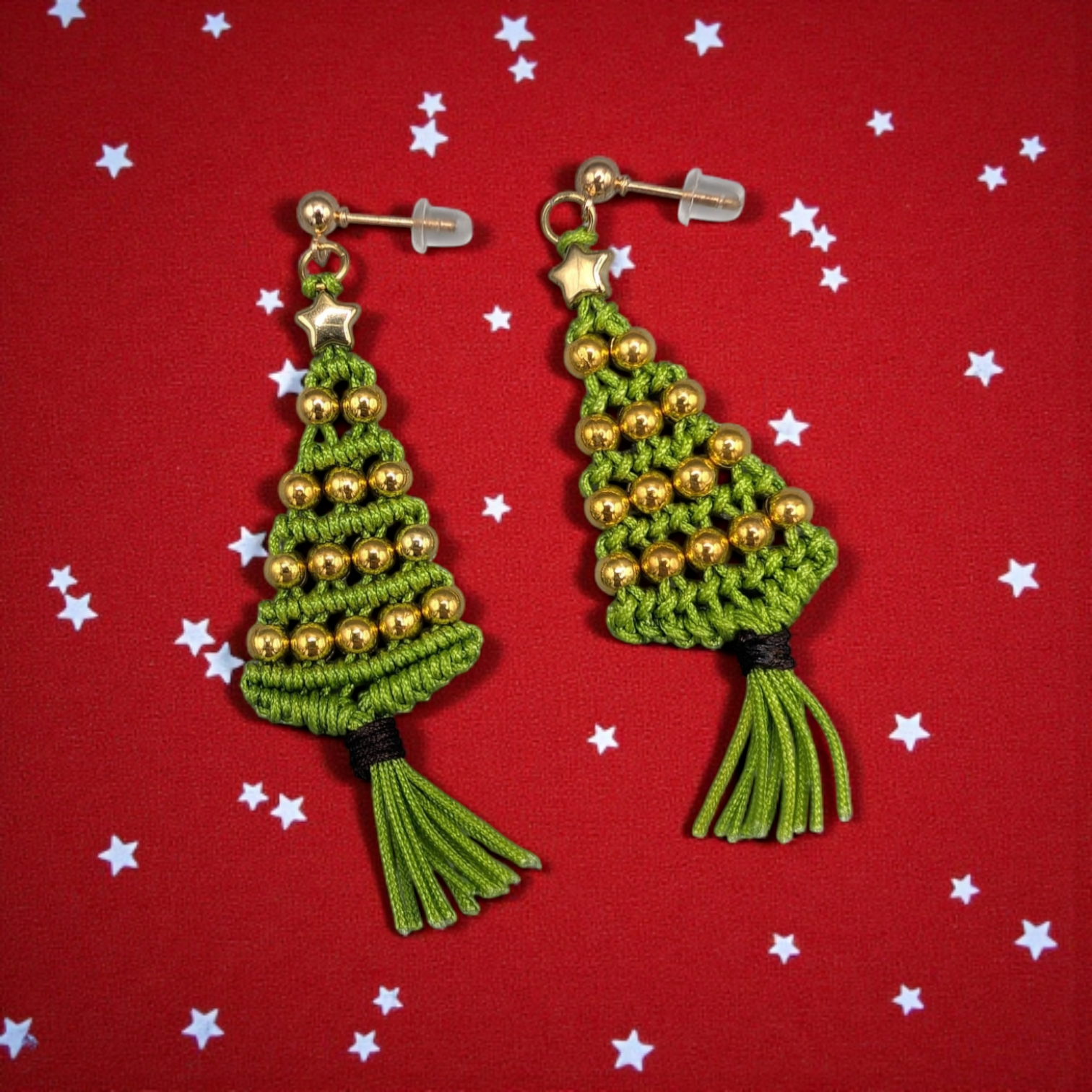 PENDIENTES ÁRBOL DE NAVIDAD CON BOLITAS DORADAS
