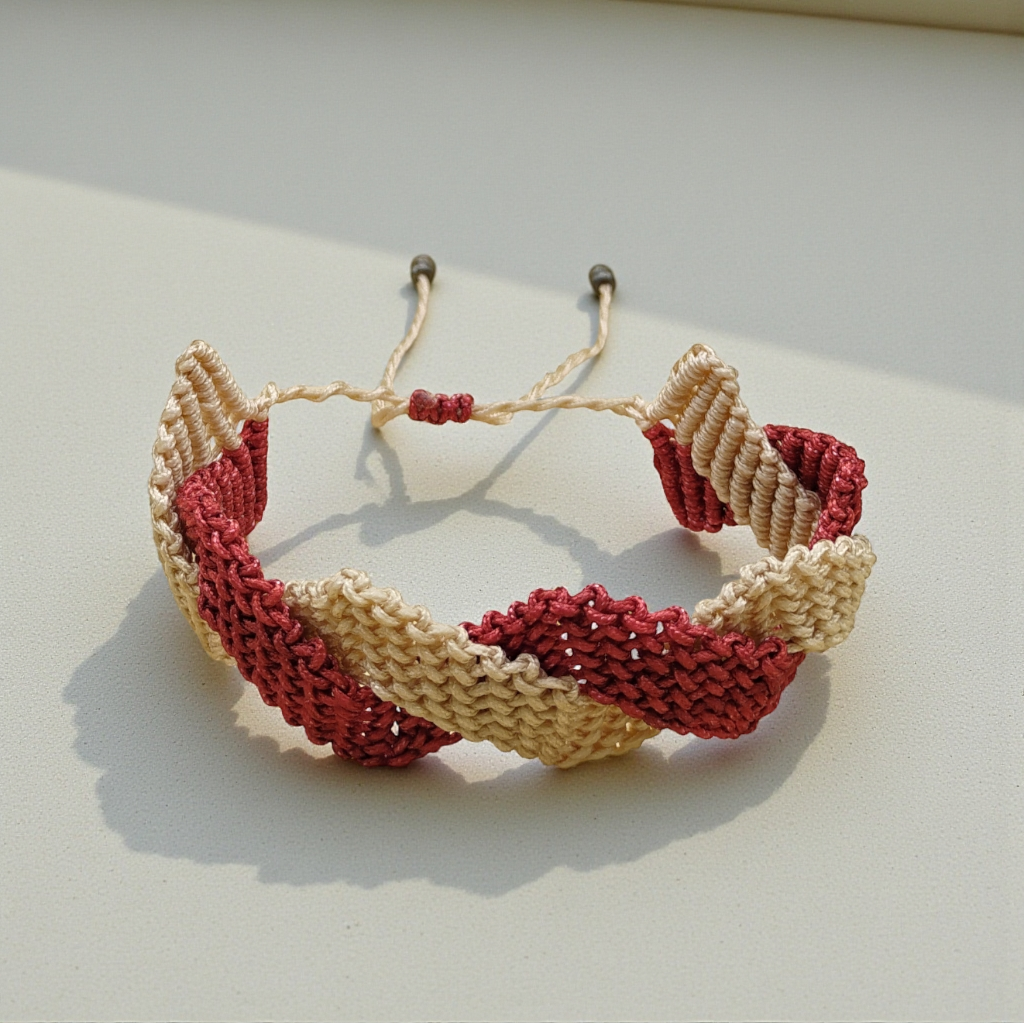 BRAZALETE DOBLE   ZIG-ZAG GRANATE Y CHAMPAN