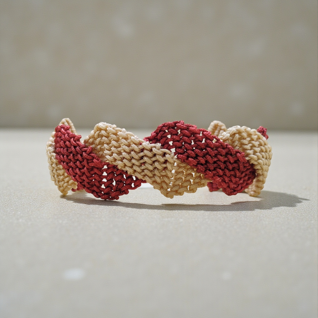 BRAZALETE DOBLE   ZIG-ZAG GRANATE Y CHAMPAN
