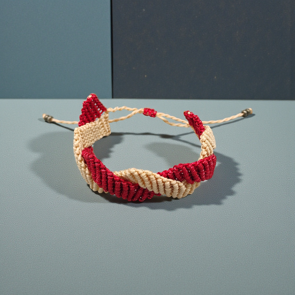 BRAZALETE DOBLE   ZIG-ZAG GRANATE Y CHAMPAN