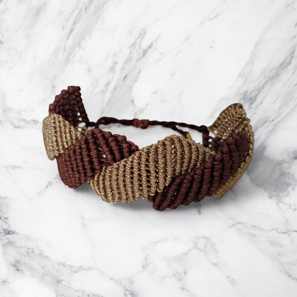 BRAZALETE DOBLE ZIG-ZAG MARRÓN Y DORADO