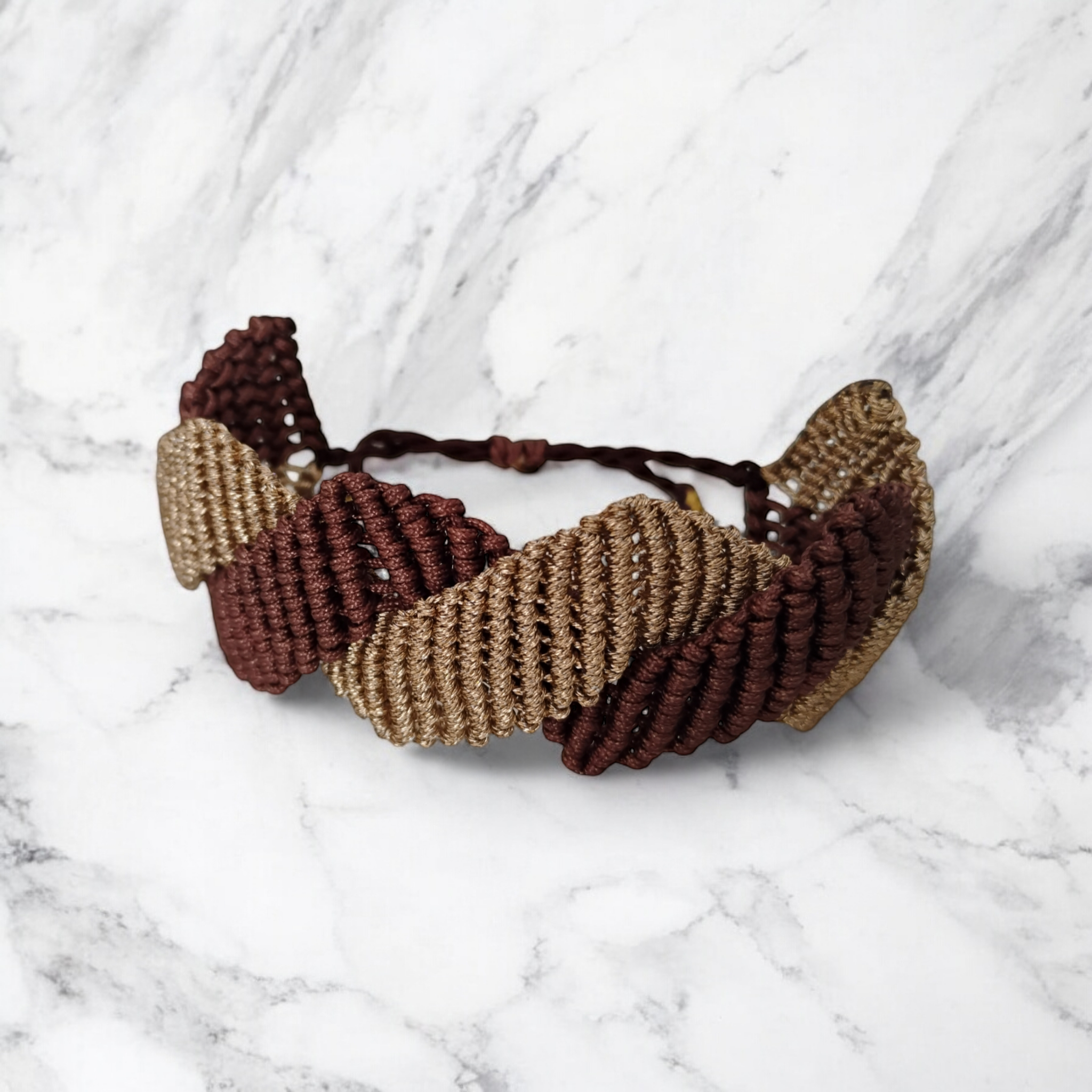 BRAZALETE DOBLE ZIG-ZAG MARRÓN Y DORADO