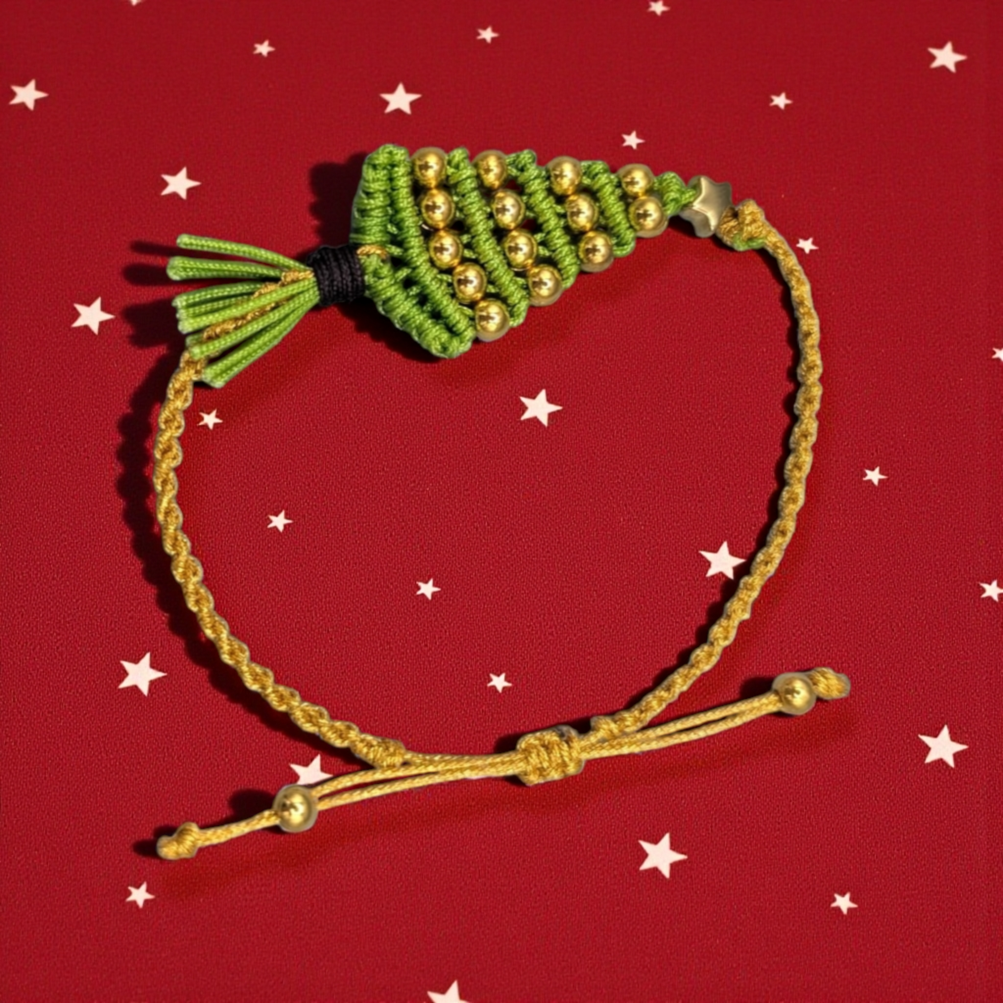 PULSERA ARBOLITO NAVIDAD CON BOLITAS DORADAS