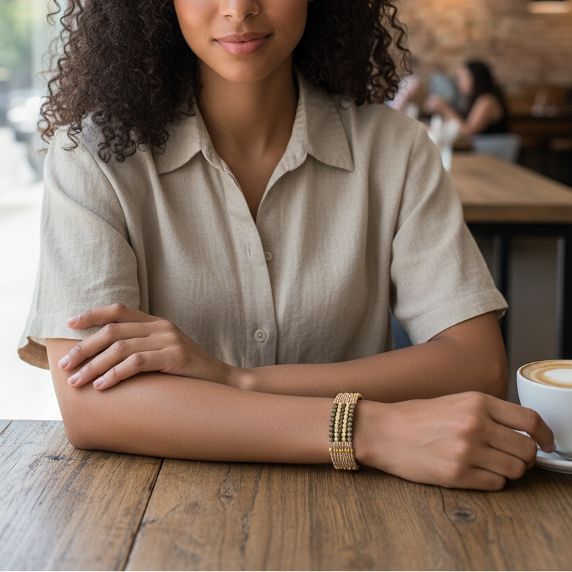 BRAZALETE BEIGE Y DORADO