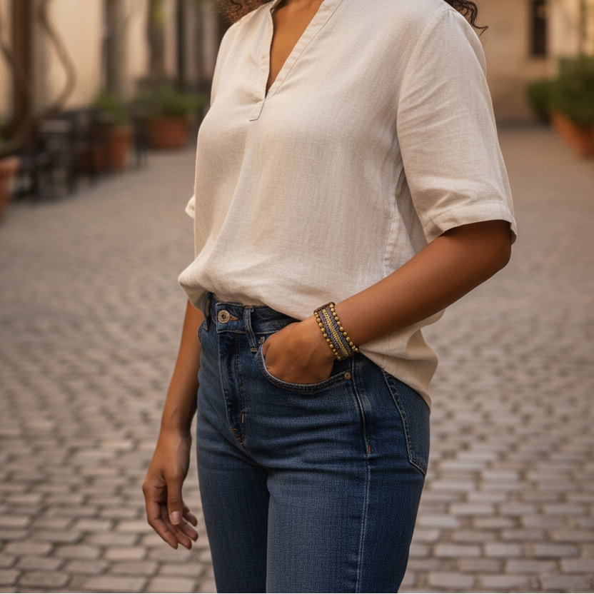 BRAZALETE MARRÓN Y DORADO