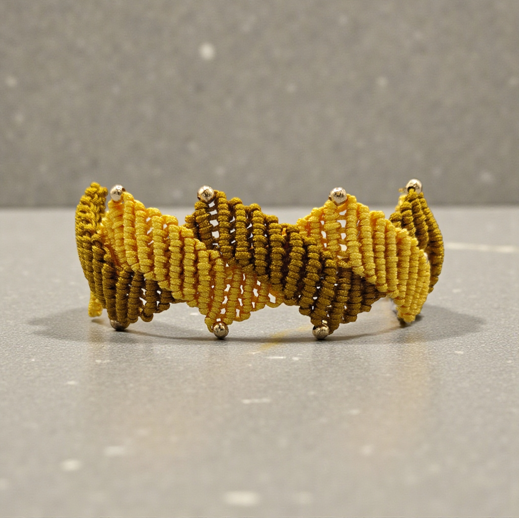 BRAZALETE DOBLE ZIG-ZAG DOS TONOS MOSTAZA