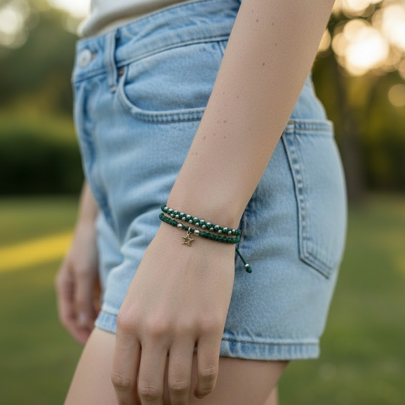 CONJUNTO DE DOS PULSERAS VERDES CON ESTRELLA COLGANTE