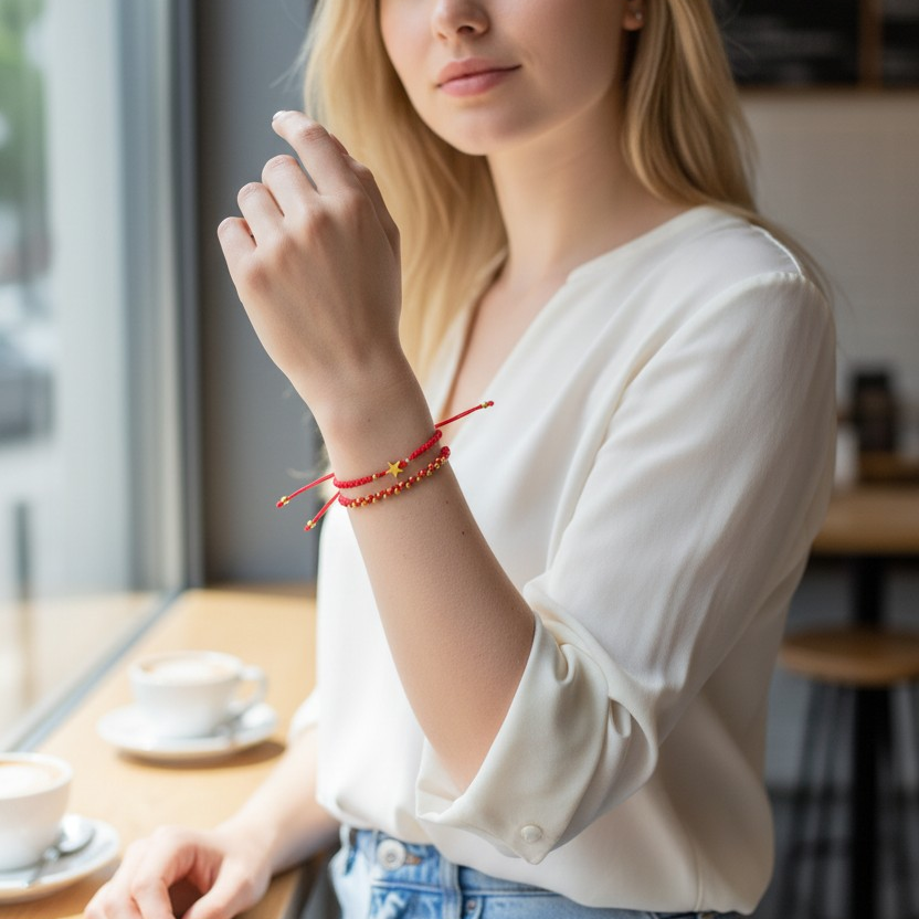 CONJUNTO DE DOS PULSERAS ROJAS CON ESTRELLA
