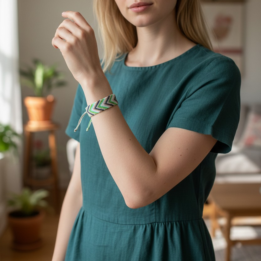BRAZALETE GEOMETRIA FLECHAS VERDES