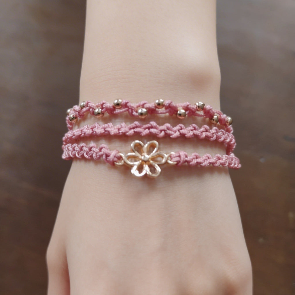 PULSERA TRIPLE ROSA PALO CON FLOR