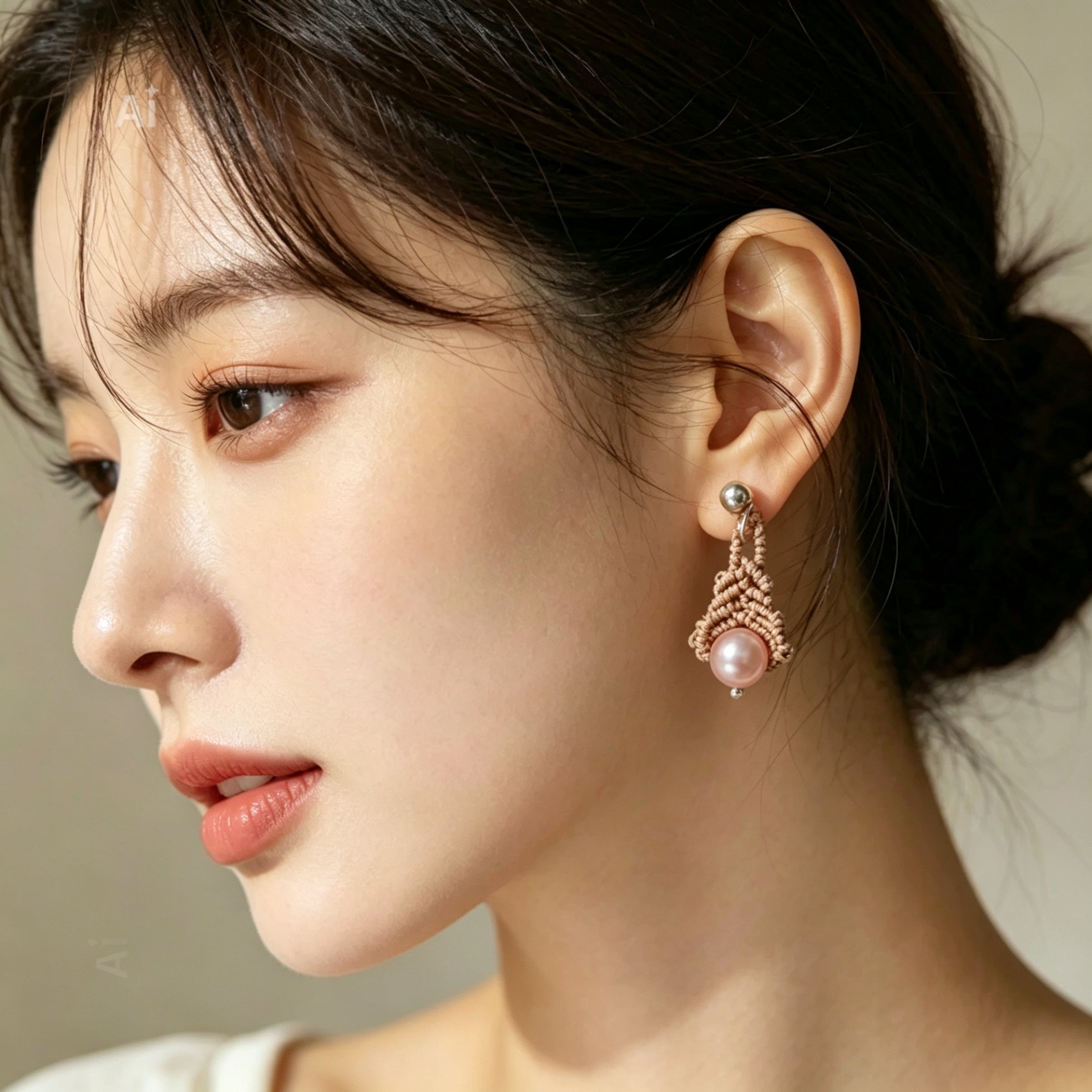 PENDIENTES PERLA MARRÓN CLARO