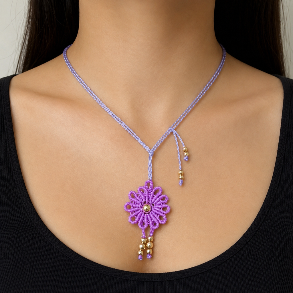 COLLAR FLOR DE SOL BERENJENA