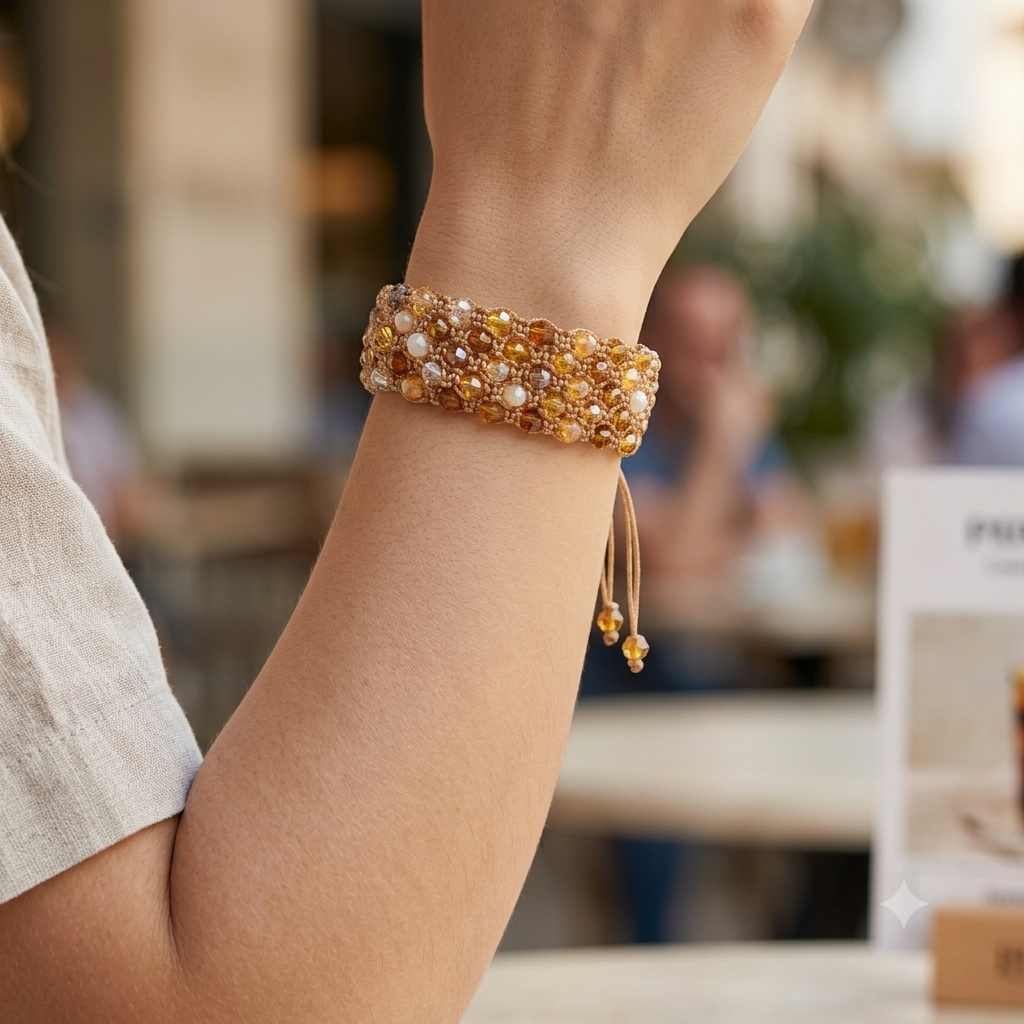 BRAZALETE MARRÓN CRISTALES NIDO DE ABEJA 🐝