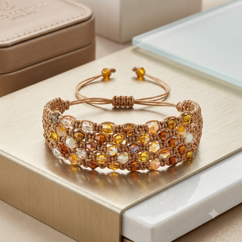 BRAZALETE MARRÓN CRISTALES NIDO DE ABEJA 🐝
