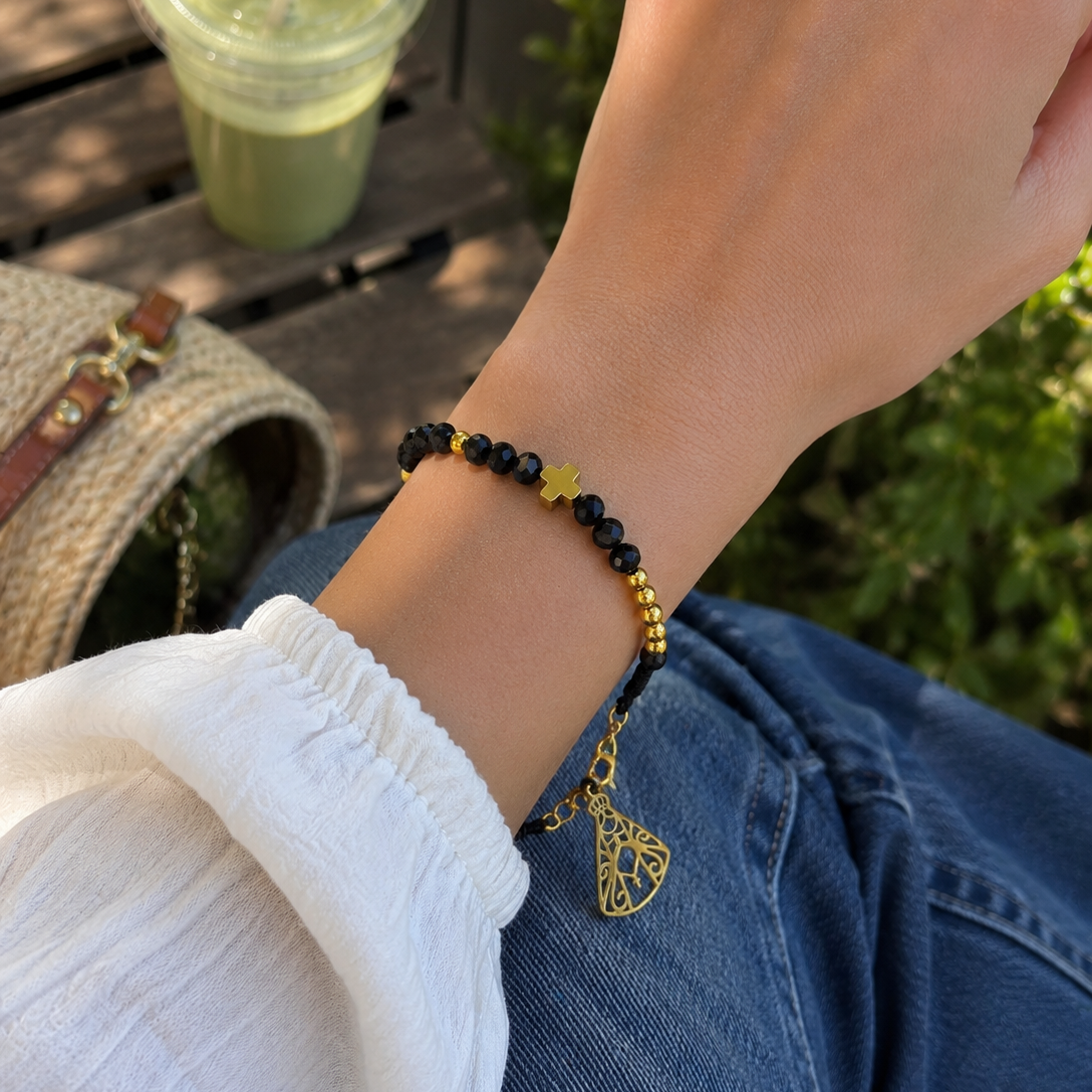 PULSERA ROSARIO CRISTALES NEGROS
