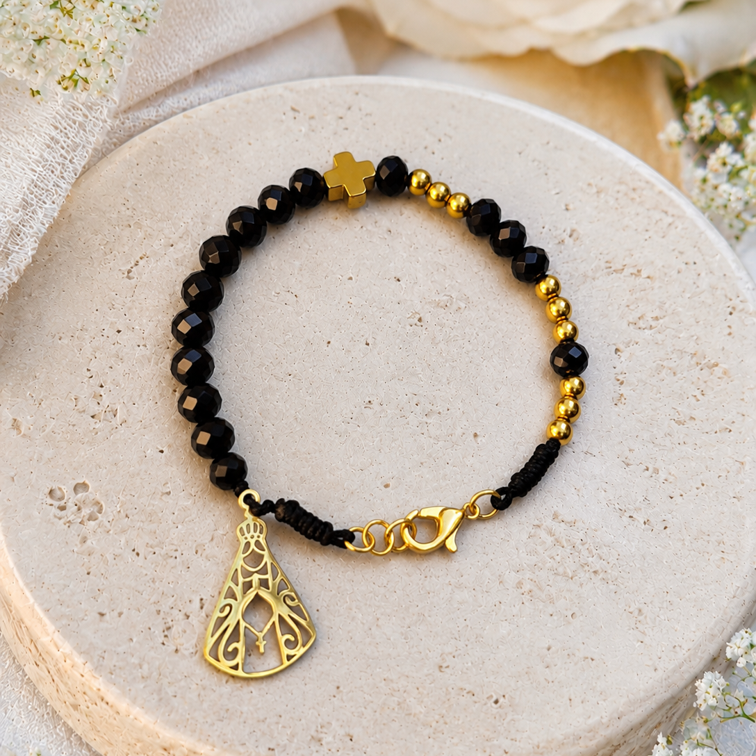 PULSERA ROSARIO CRISTALES NEGROS